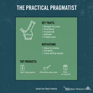 Infographic of Practical Pragmatist smoker persona for smoke shop owners.