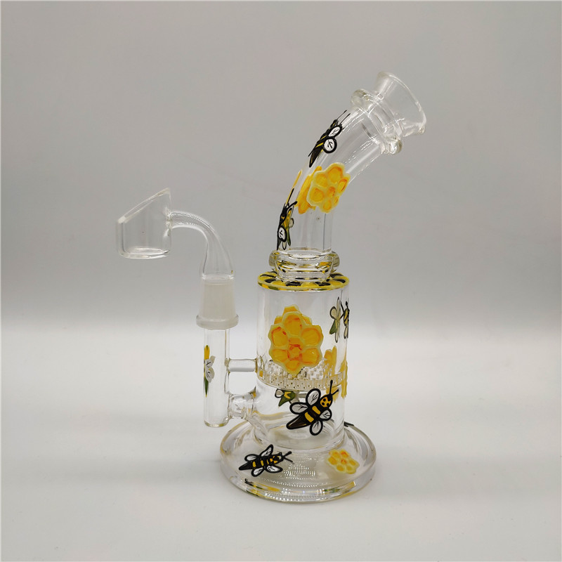 Bee and floral decorated glass bong as an exclusive catalog design example
