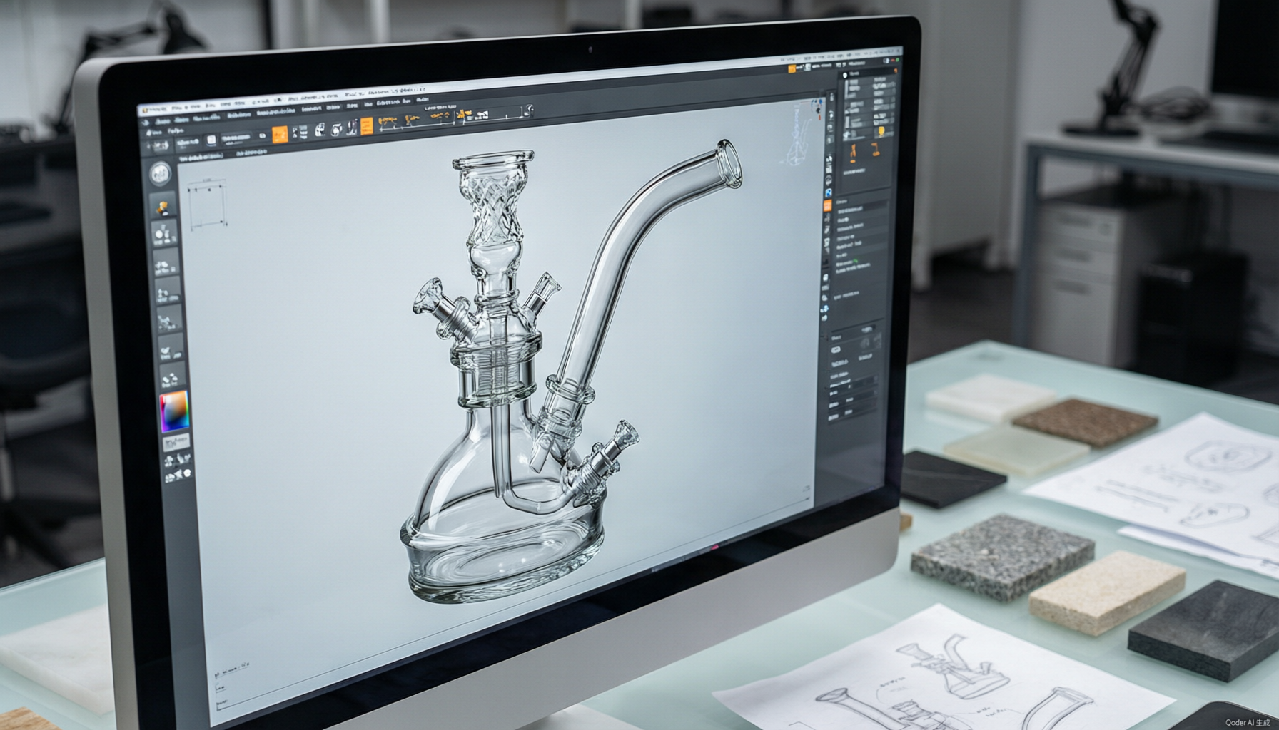 3D digital rendering mockup of glass pipe design prototype