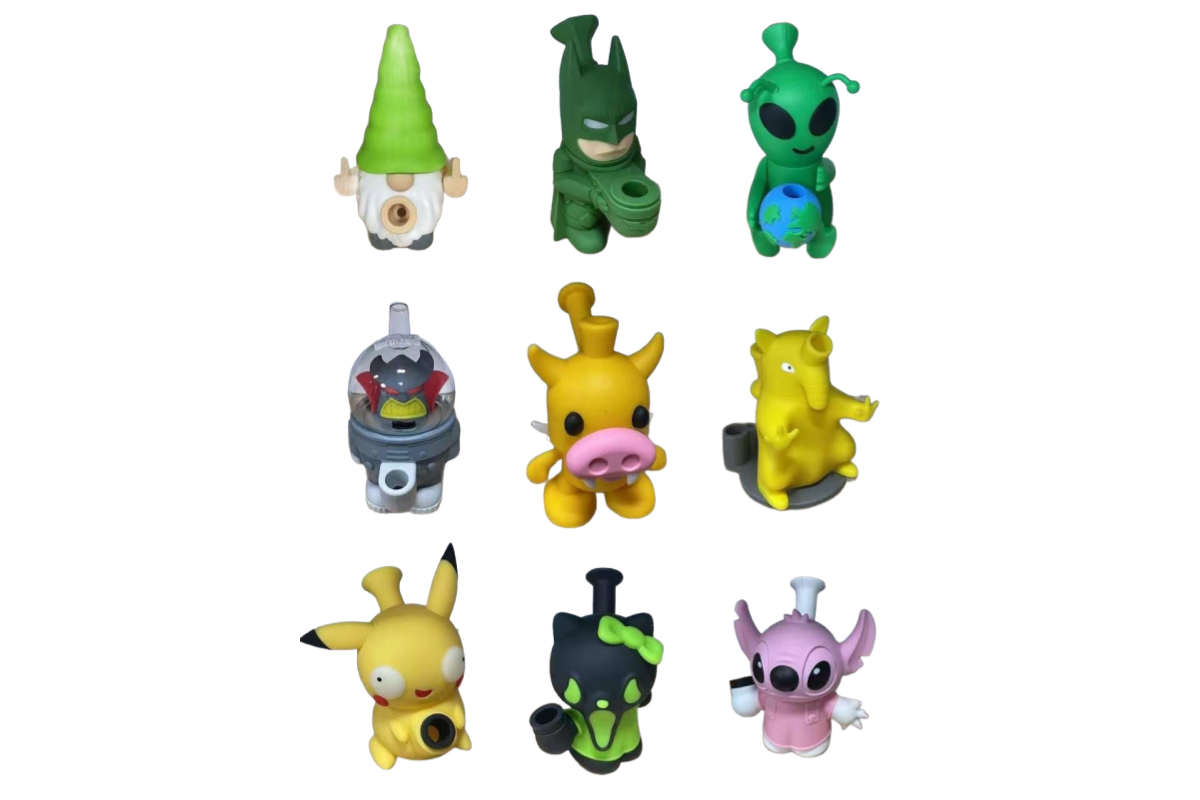 Twelve colorful collectible glass figurines