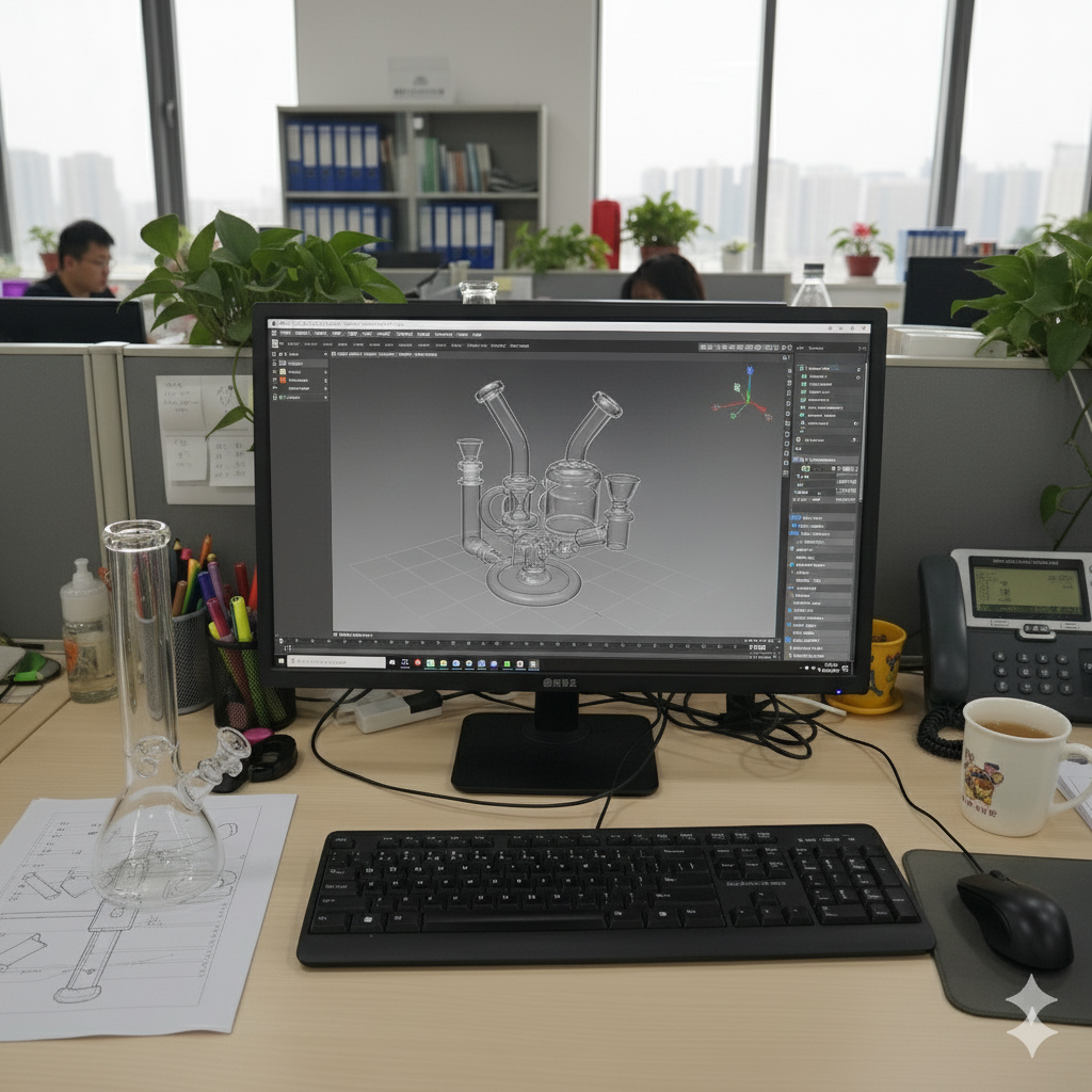 Glass pipe designer creating custom sample prototype at CAD workspace