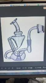 Technical 3D wireframe model of glass water pipe in design software screen