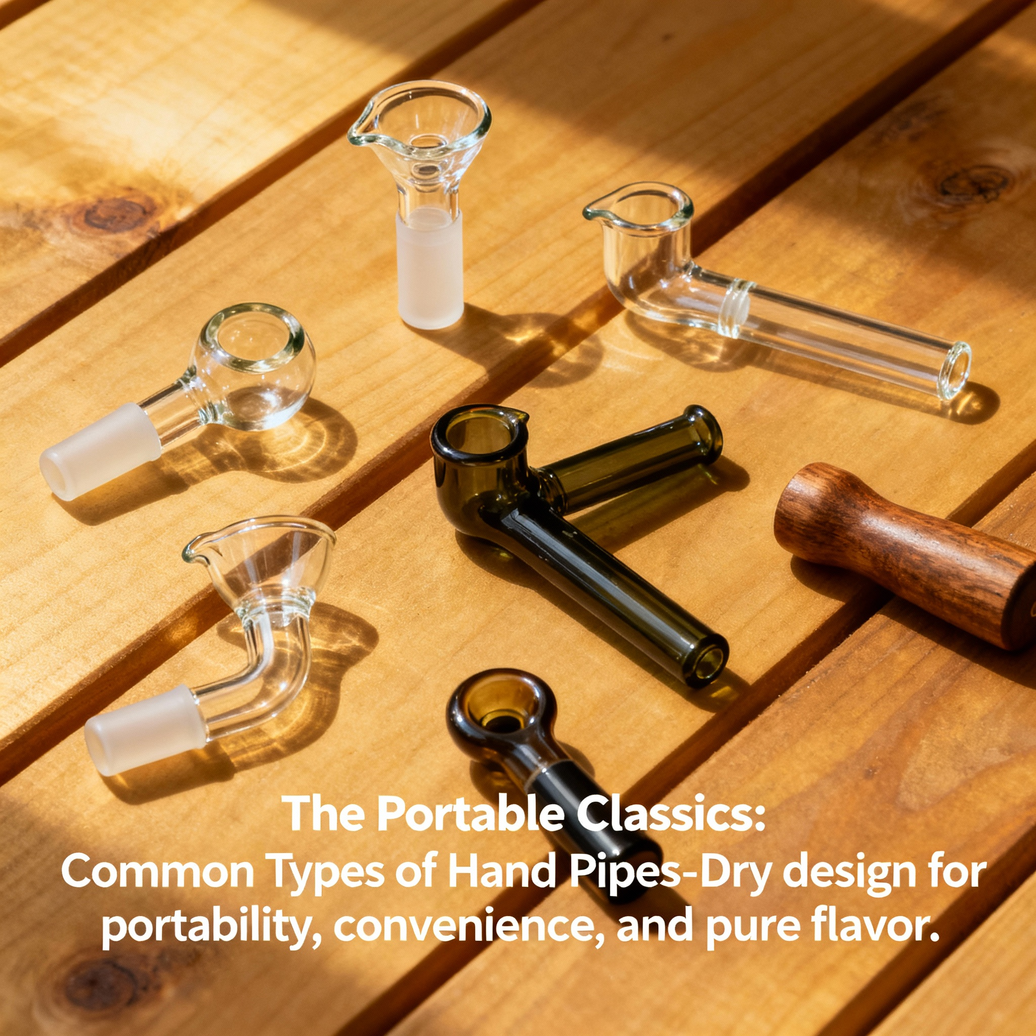 Collection of hand pipe samples showing different custom designs and finishes
