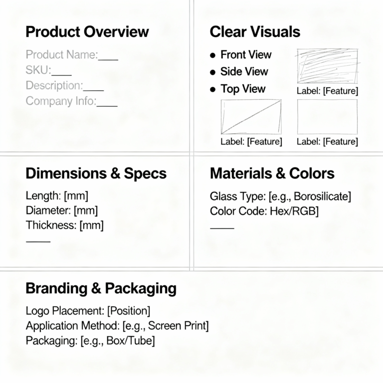Product specification form template with dimensions