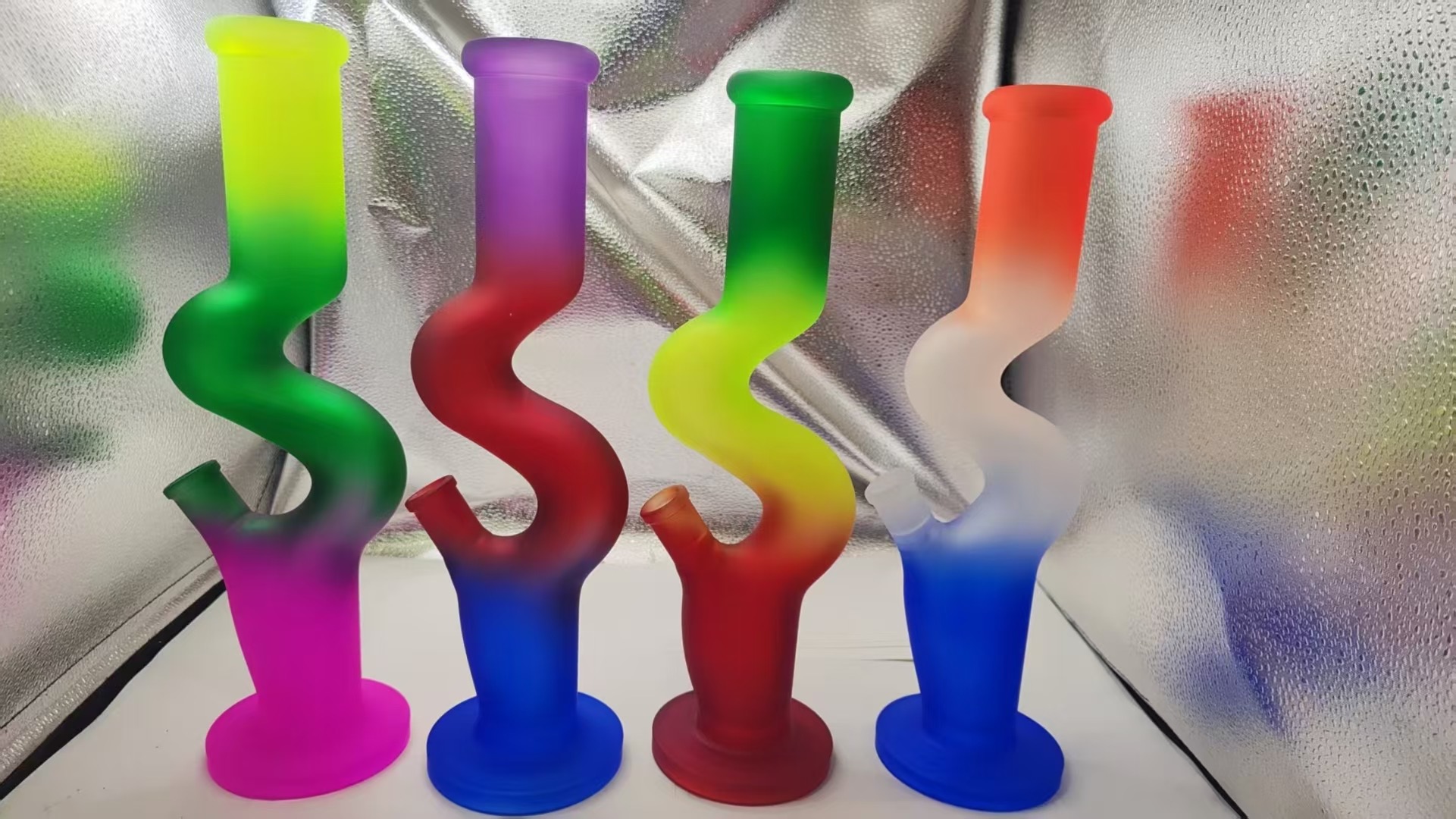Three S-shaped gradient glass bongs
