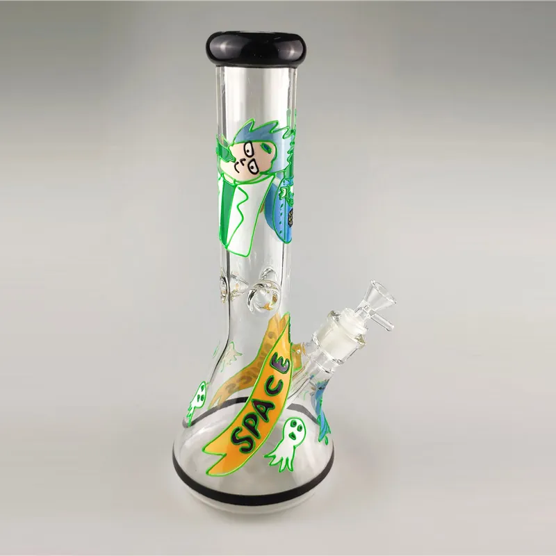 Clear beaker glass bong hand painted with SPACE banner ghosts skull art