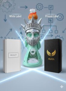 Statue of Liberty glass bong with white label and private label packaging boxes, custom branding