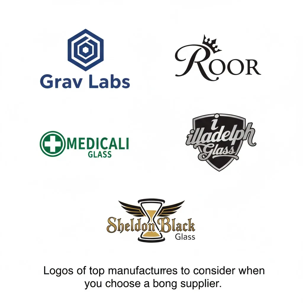 Logos of Grav Labs Roor Medicalli illadelph and Sheldon Black glass manufacturers for bong suppliers