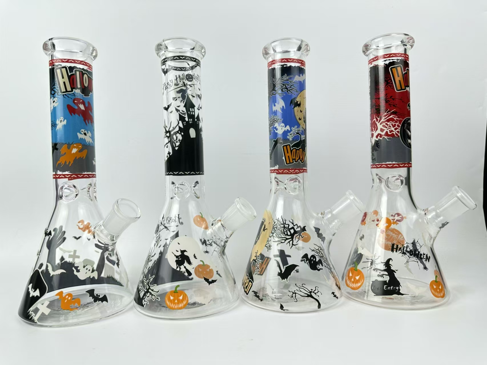 Wholesale recycler bongs with dual chamber design displayed in factory showroom