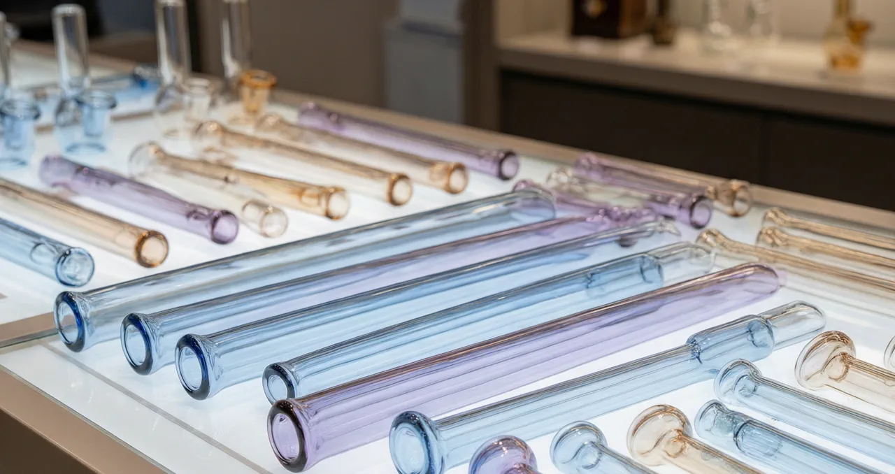 Glass chillums and one-hitters display for wholesale smoke shop orders