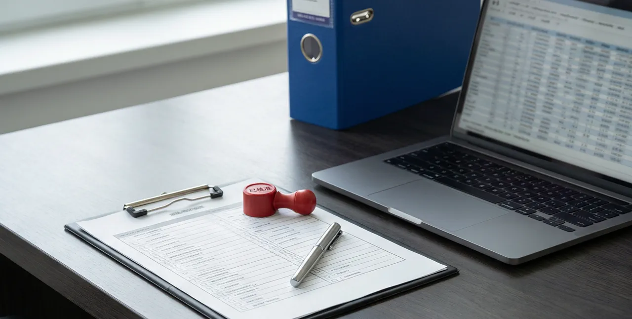 WRAP certification compliance checklist on factory office desk